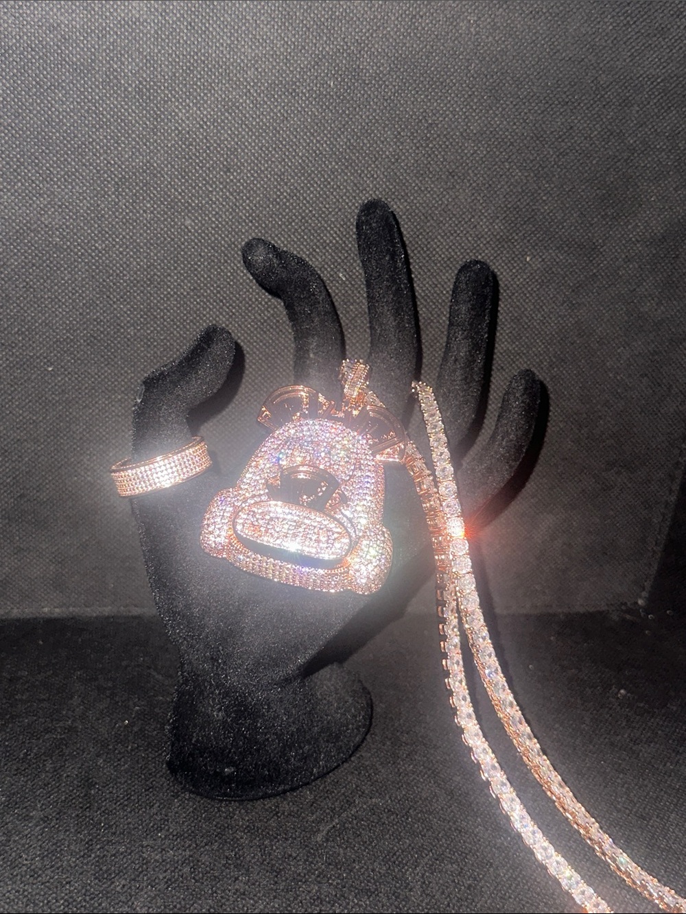 Rose Gold Money Backpack Pendant Necklace with Ring